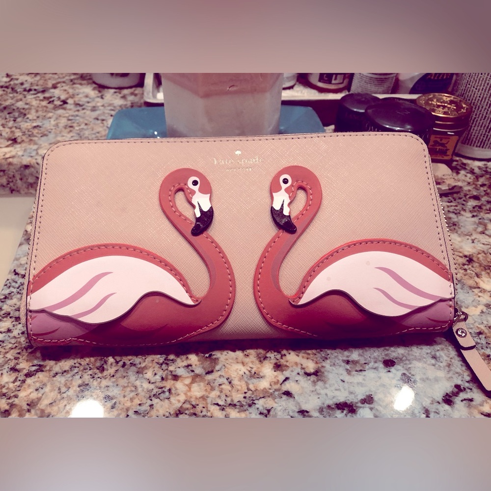 kate spade flamingo by the pool continental wallet gently pre owned